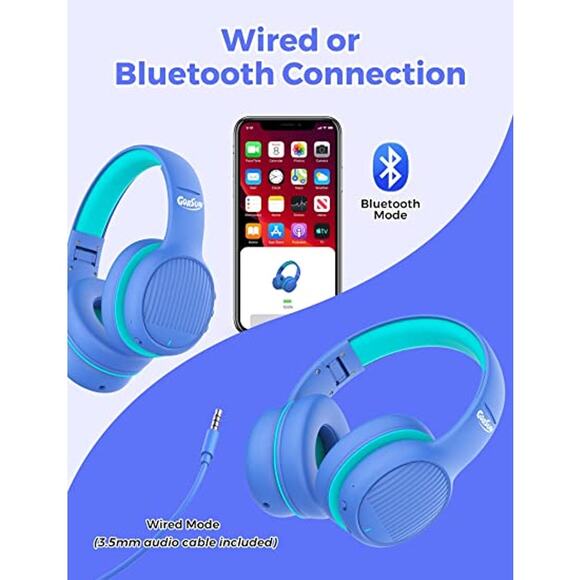 Bluetooth Kids Wireless Headphones Microphone 85/94dB Volume Limited Blue NEW - Picture 6 of 7